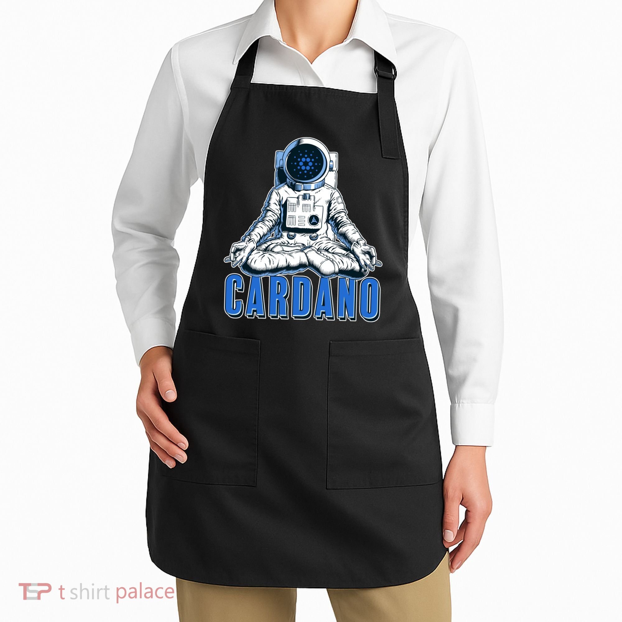 Cardano Mediating Yoga Astronaut Crypto Currency Apron