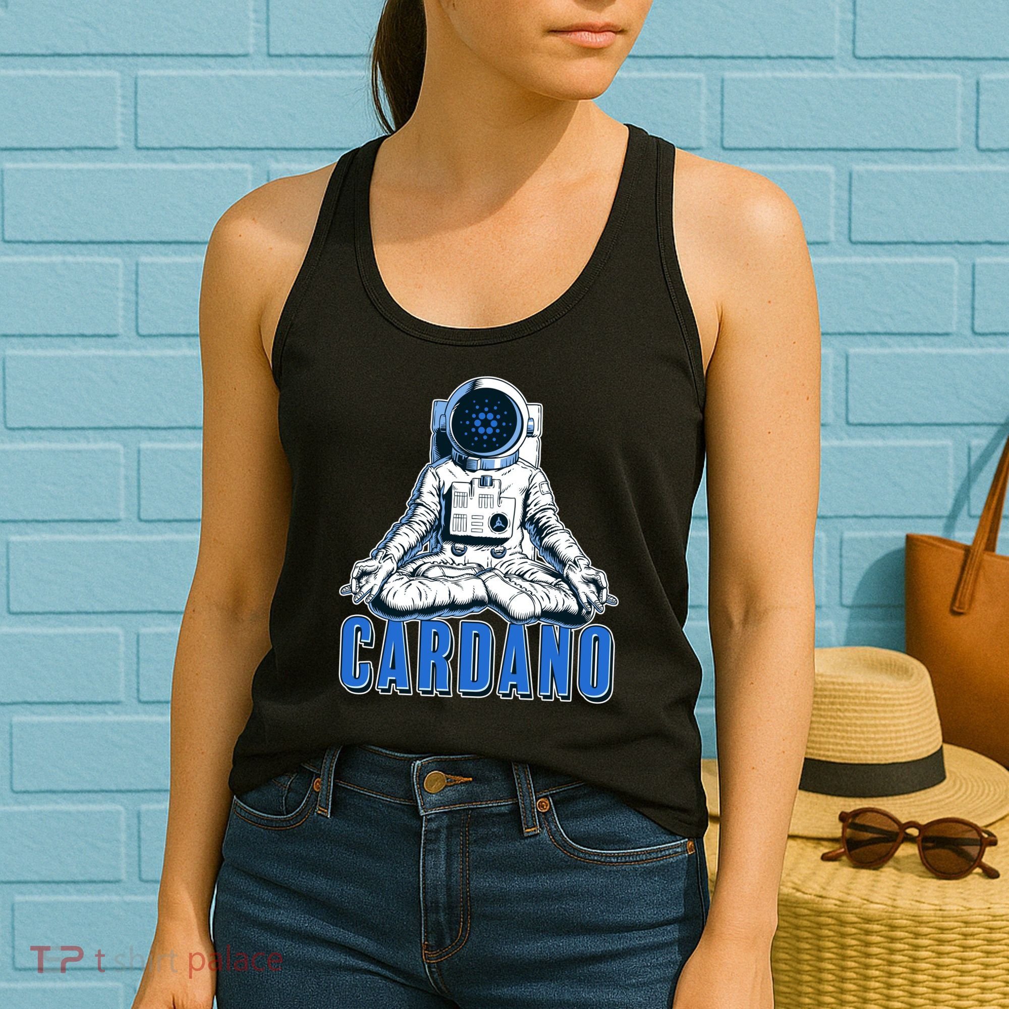 Cardano Mediating Yoga Astronaut Crypto Currency Women's Tank Top