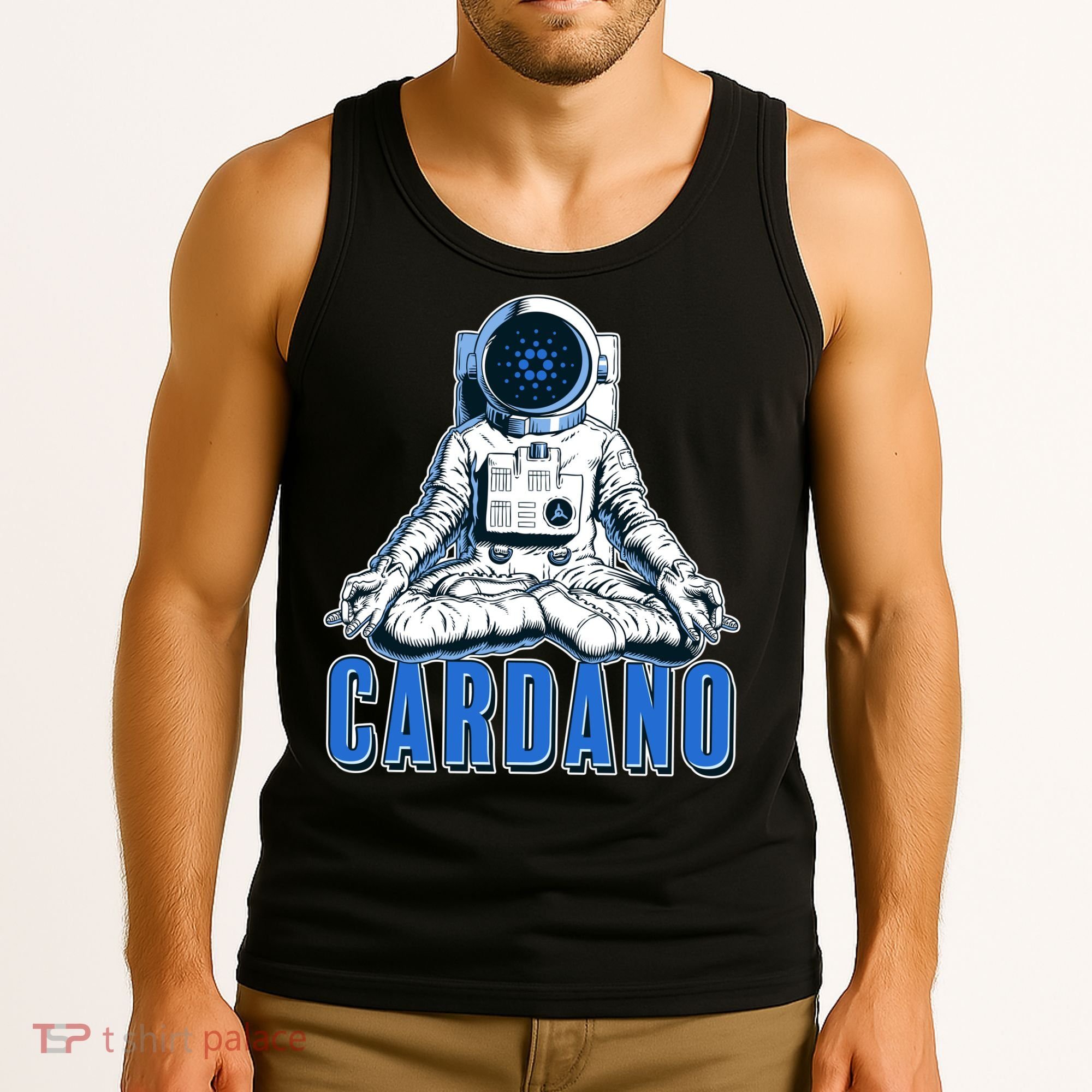 Cardano Mediating Yoga Astronaut Crypto Currency Tank Top