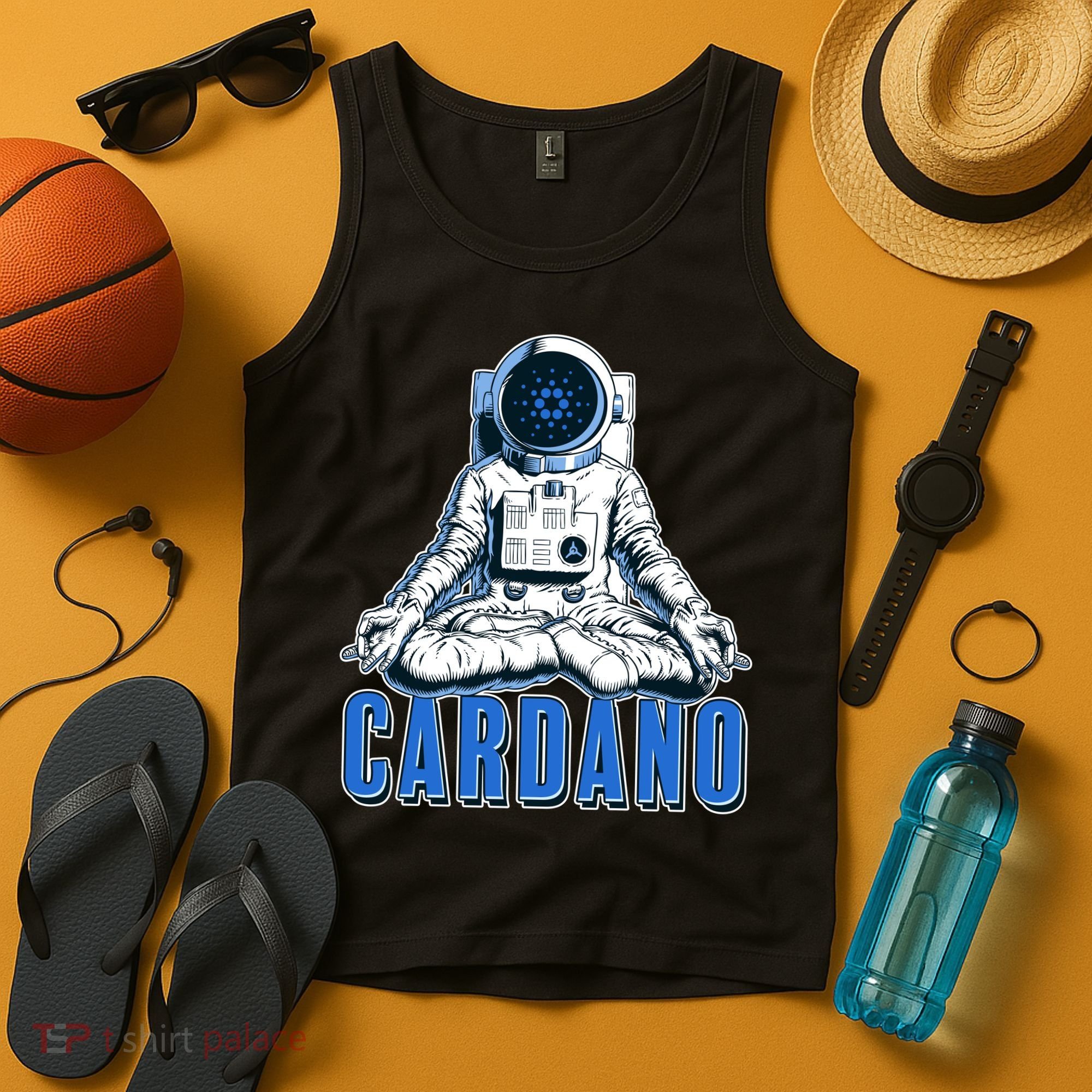 Cardano Mediating Yoga Astronaut Crypto Currency Tank Top