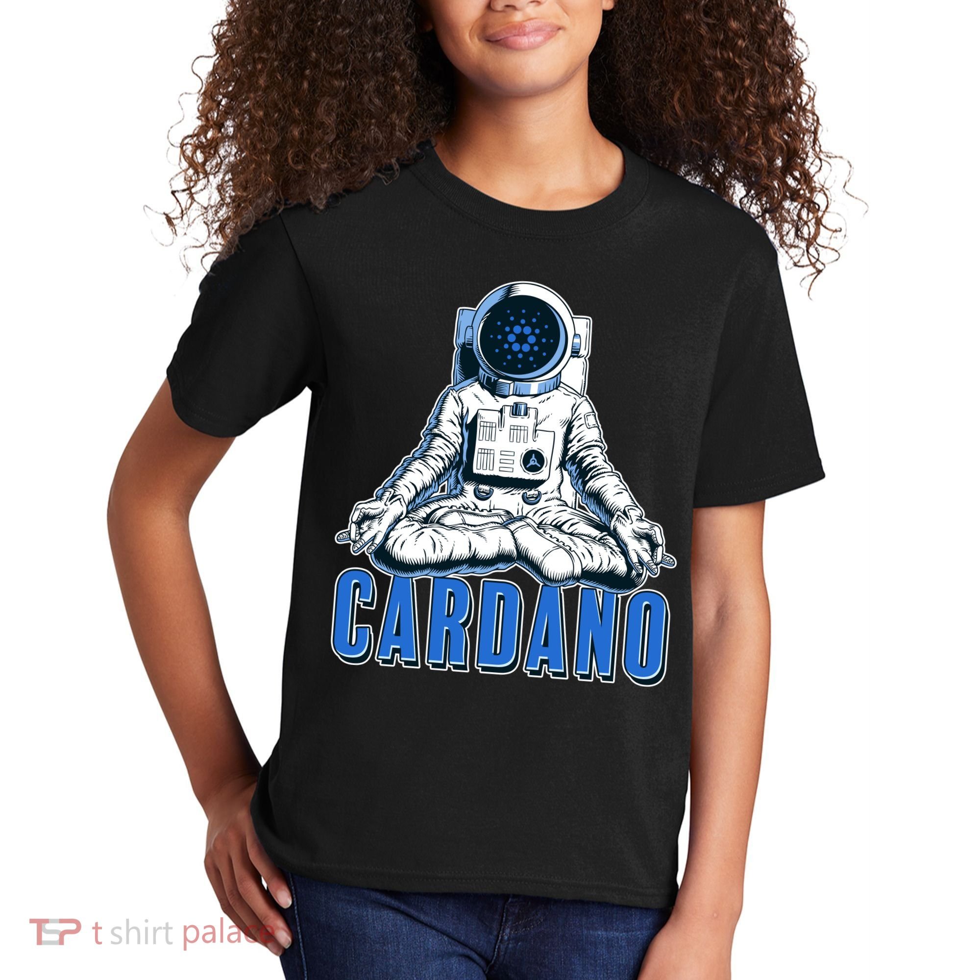 Cardano Mediating Yoga Astronaut Crypto Currency Kids T-Shirt