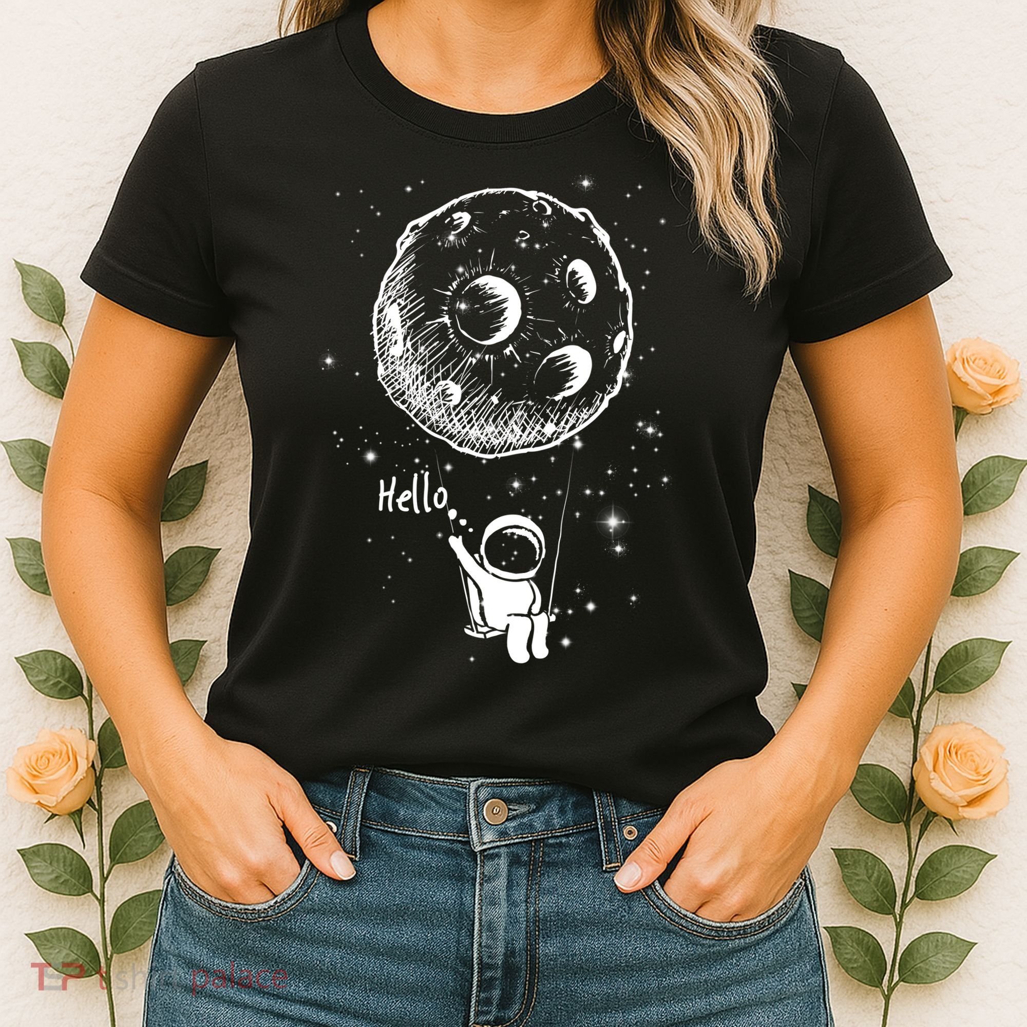 Cartoon Astronaut Moon Swing Women's T-Shirt
