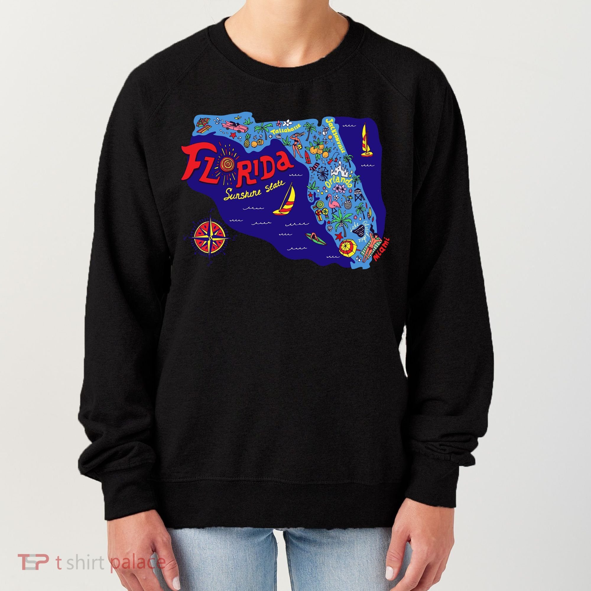 Cartoon Map of Florida Women's Sweatshirt