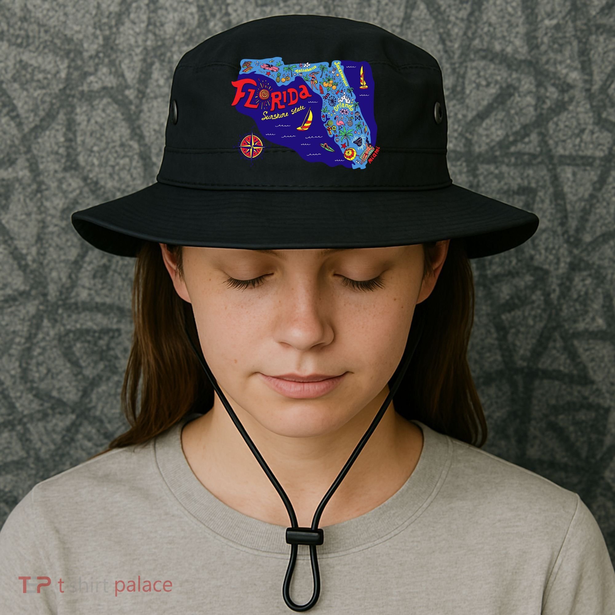 Cartoon Map of Florida Bucket Hat