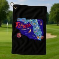Cartoon Map of Florida Golf Towel thumb 1