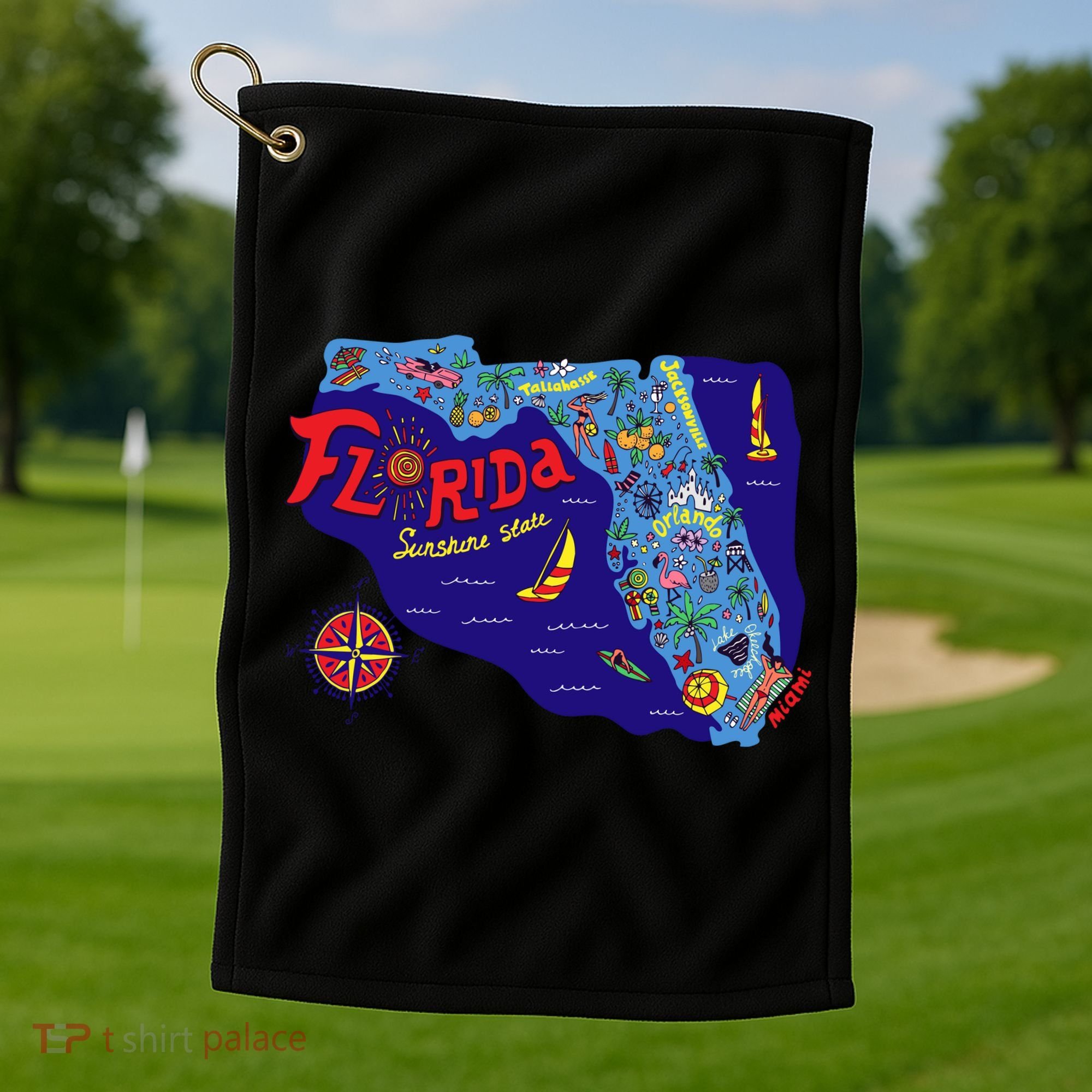 Cartoon Map of Florida Golf Towel