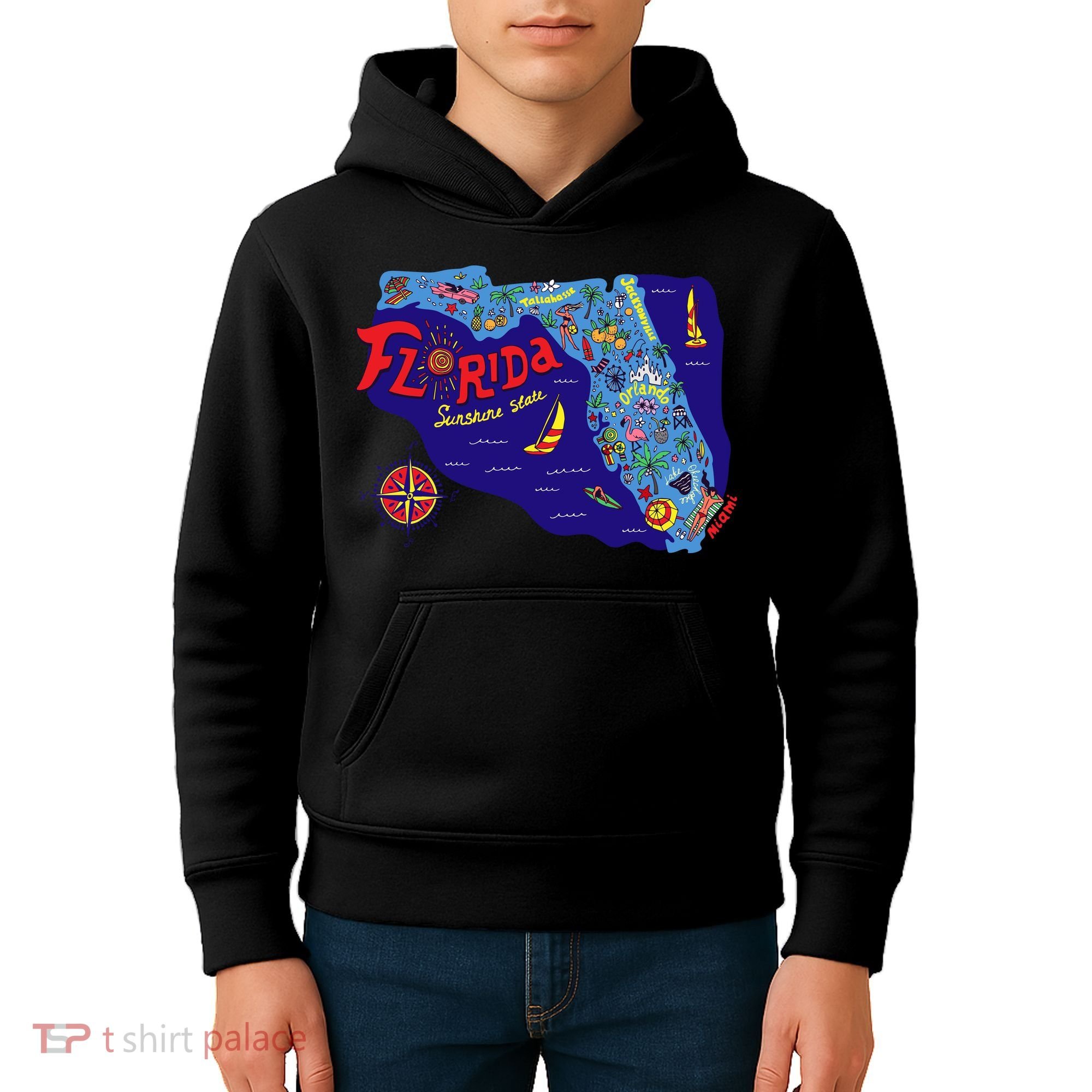 Cartoon Map of Florida Kids Hoodie