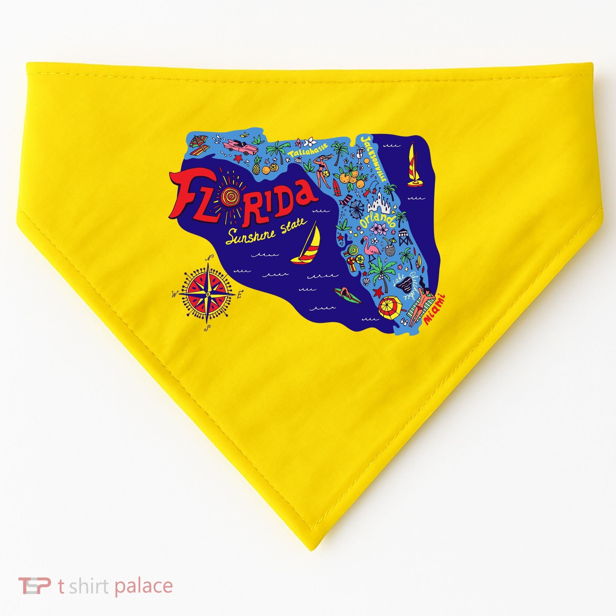 Cartoon Map of Florida USA-Made Doggie Bandana