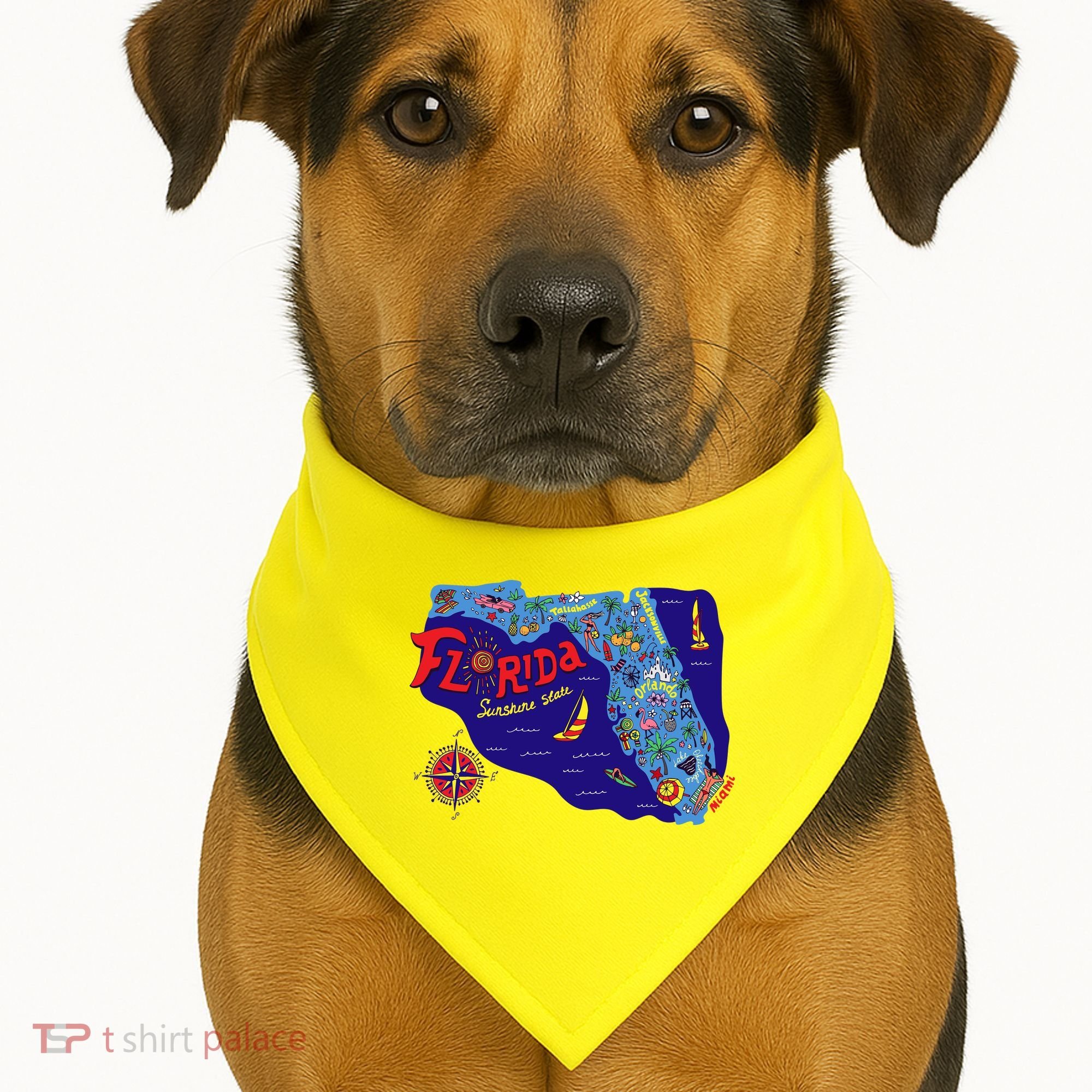 Cartoon Map of Florida USA-Made Doggie Bandana