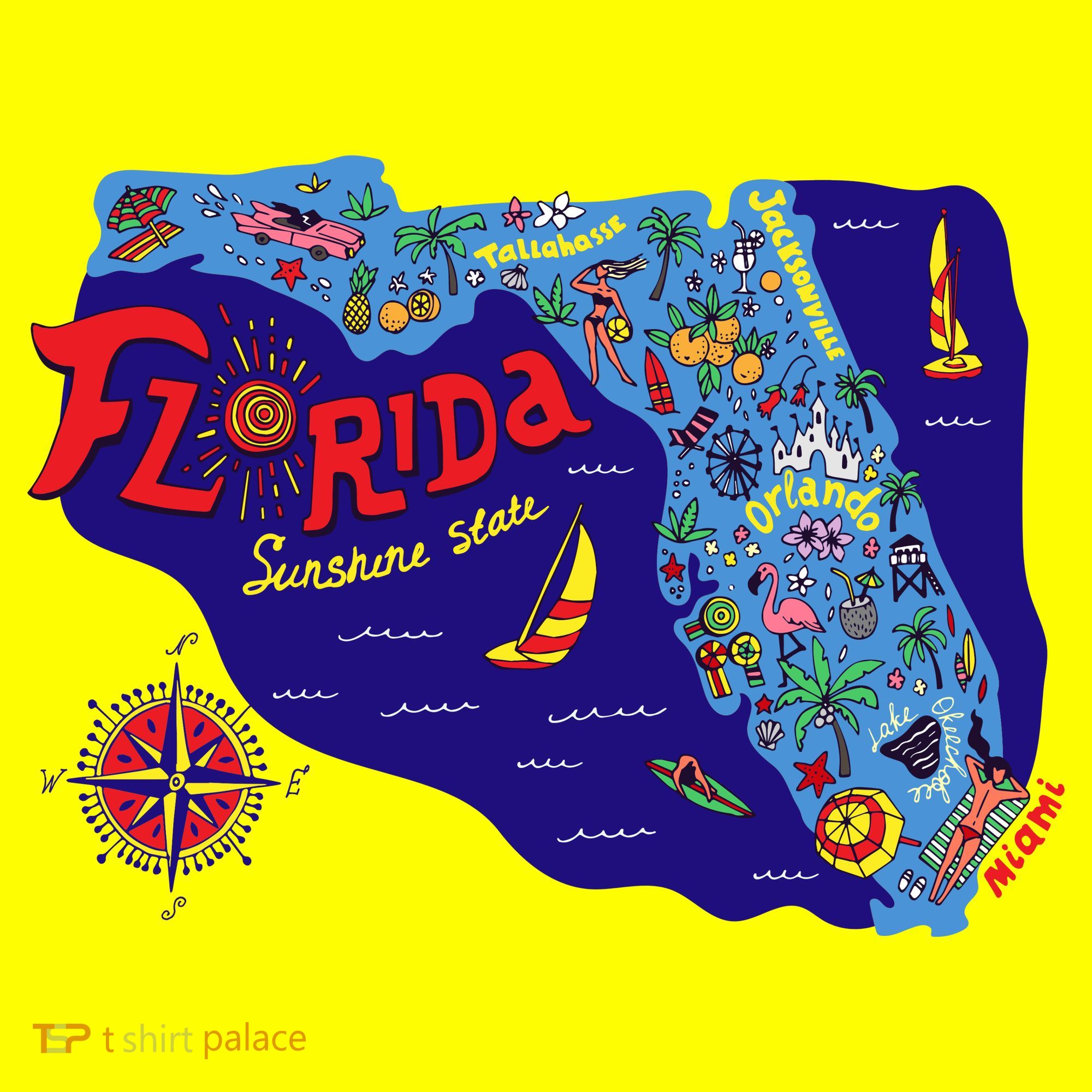 Cartoon Map of Florida Baby Bodysuit