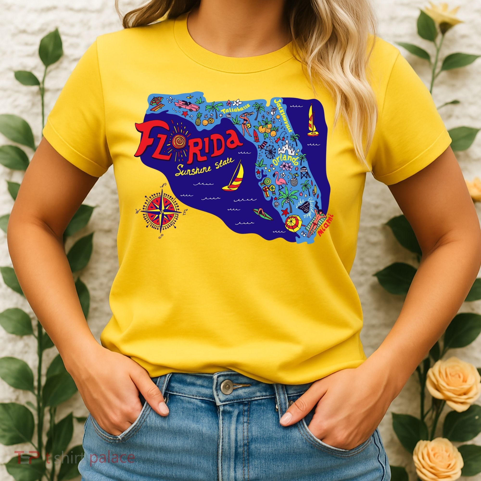 Cartoon Map of Florida Women's T-Shirt