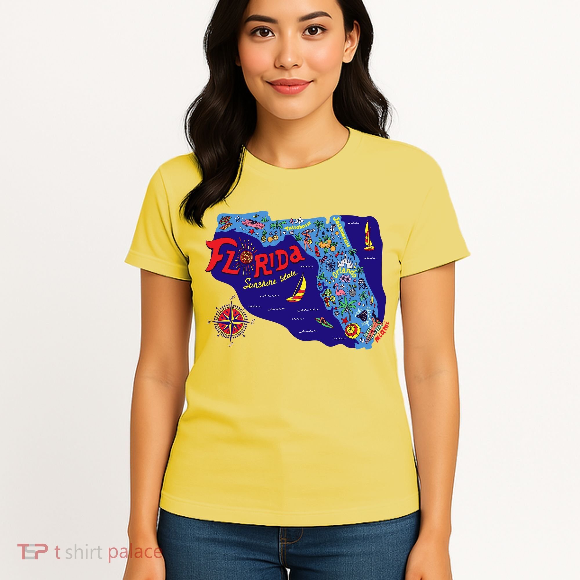 Cartoon Map of Florida Women's T-Shirt