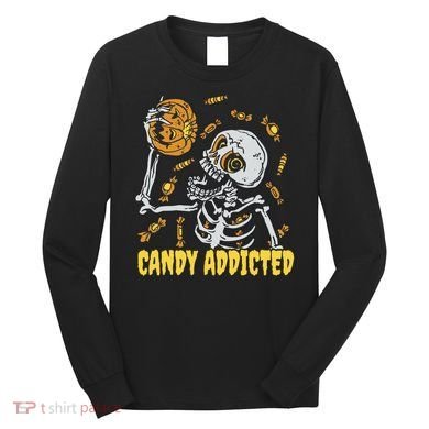 Candy Addicted Skeleton Halloween Long Sleeve Shirt
