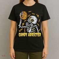 Candy Addicted Skeleton Halloween T-Shirt thumb 4