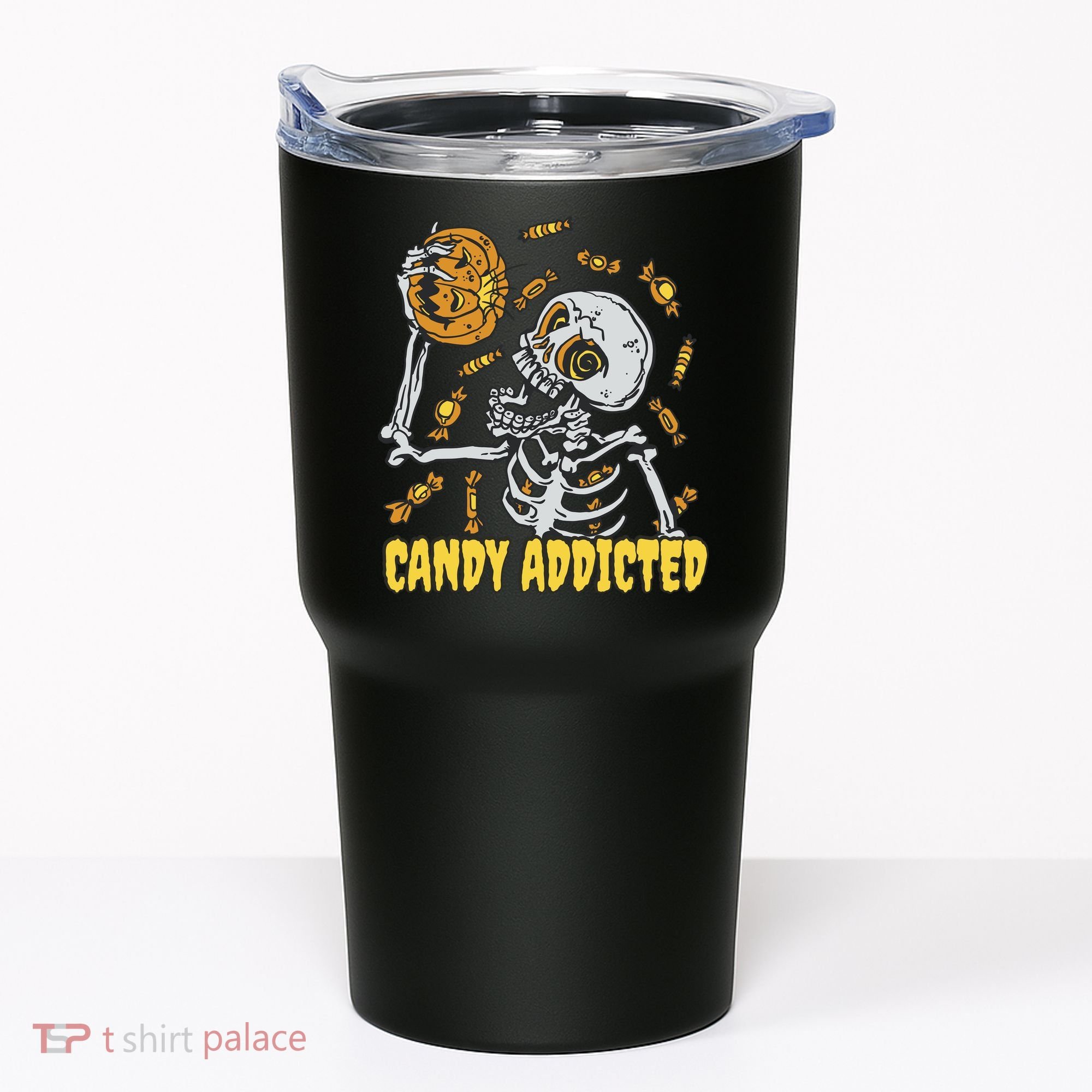Candy Addicted Skeleton Halloween Tumbler