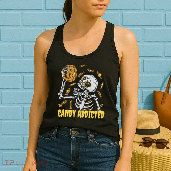 Candy Addicted Skeleton Halloween Women's Tank Top