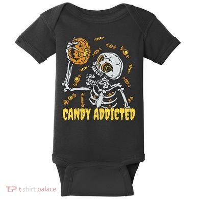 Candy Addicted Skeleton Halloween Baby Bodysuit