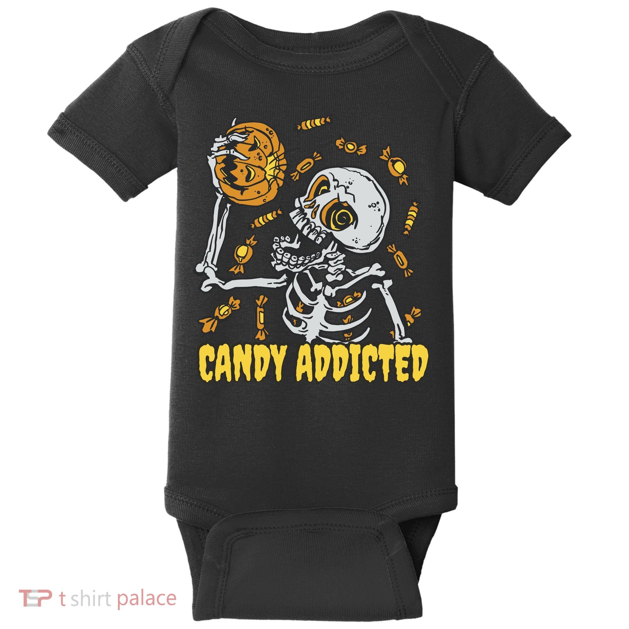 Candy Addicted Skeleton Halloween Baby Bodysuit