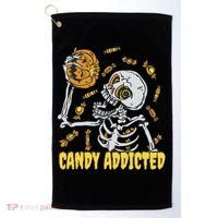 Candy Addicted Skeleton Halloween Golf Towel thumb 0
