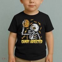 Candy Addicted Skeleton Halloween Toddler T-Shirt thumb 2