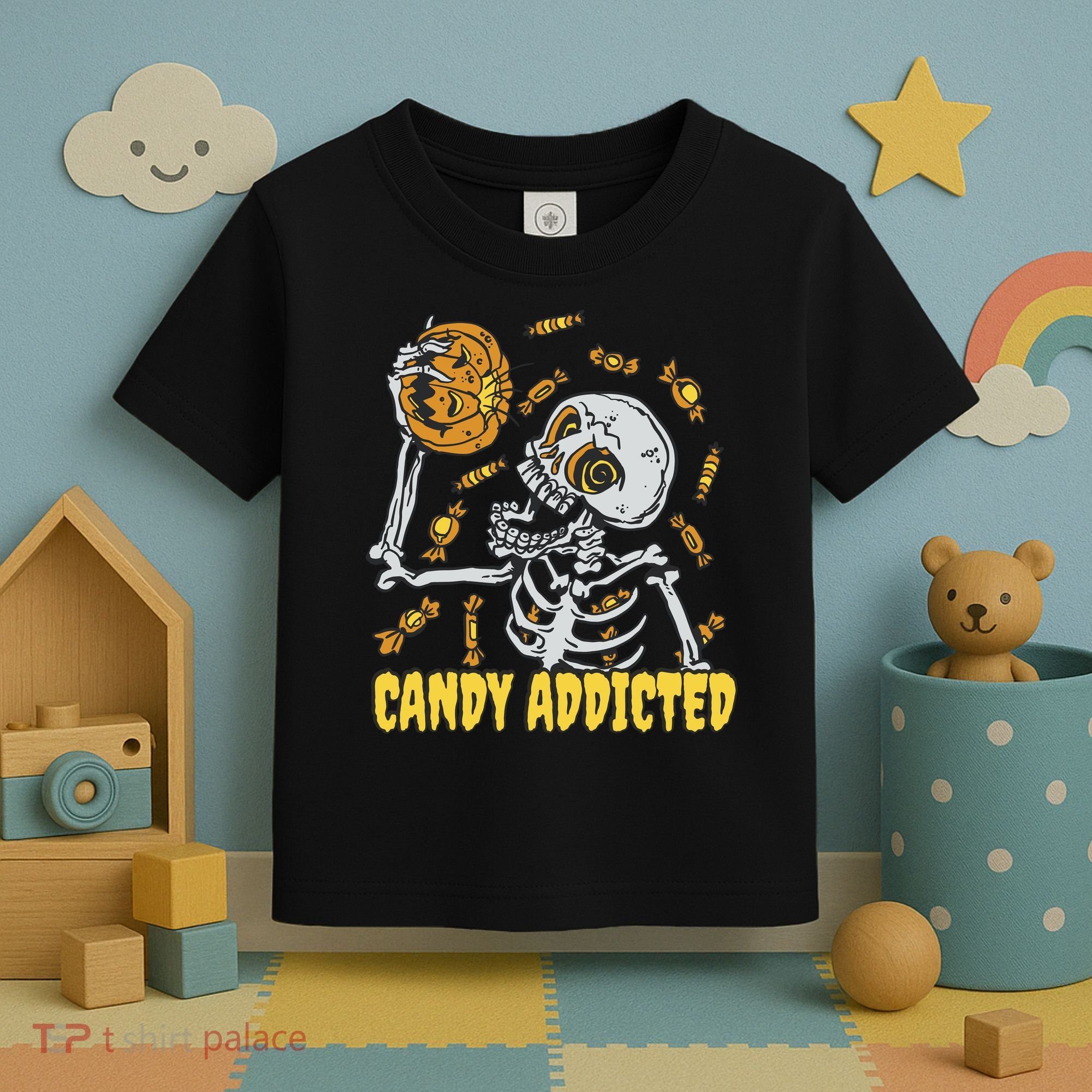 Candy Addicted Skeleton Halloween Toddler T-Shirt