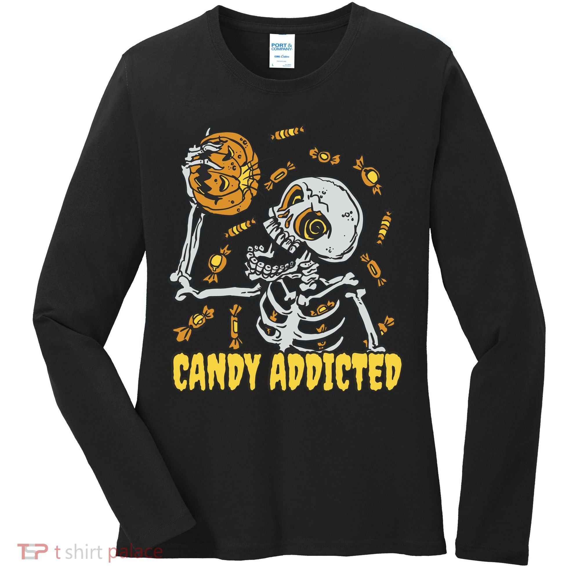 Candy Addicted Skeleton Halloween Women's Long Sleeve Shirt