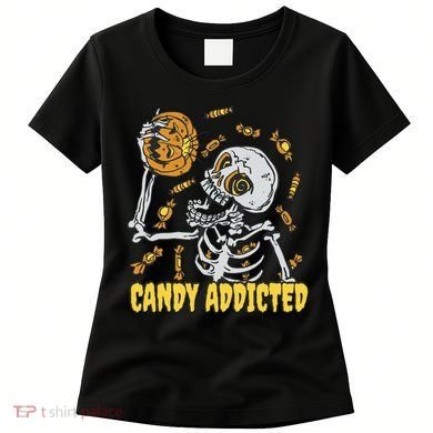 Candy Addicted Skeleton Halloween Women's T-Shirt