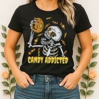 Candy Addicted Skeleton Halloween Women's T-Shirt thumb 2