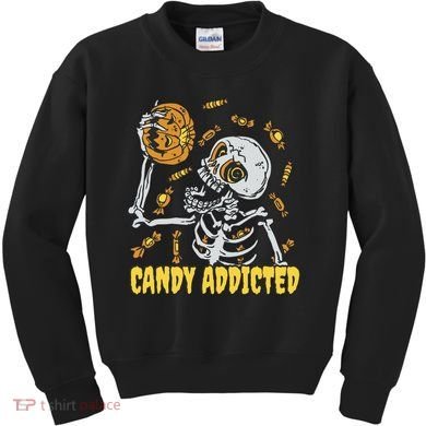 Candy Addicted Skeleton Halloween Kids Sweatshirt