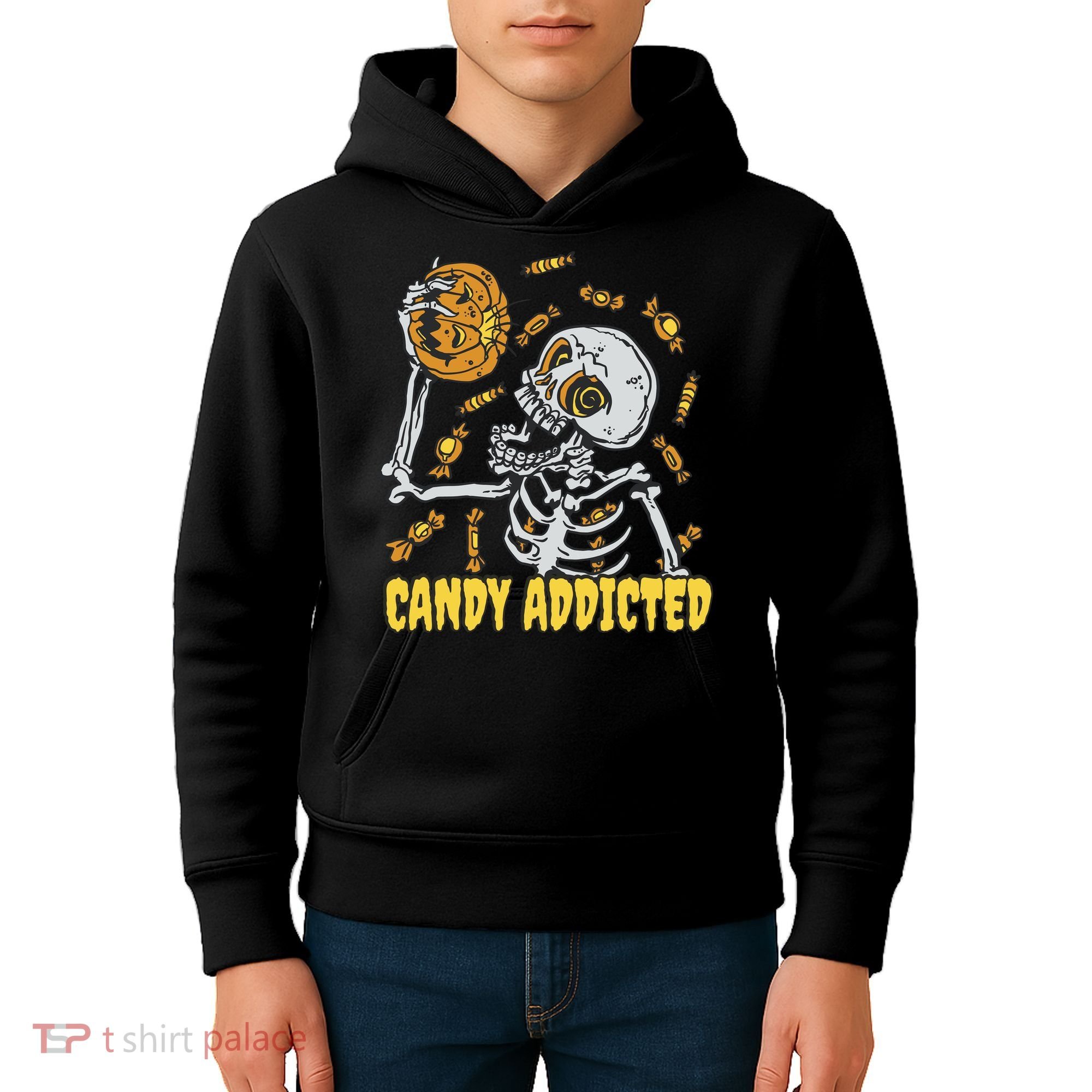 Candy Addicted Skeleton Halloween Kids Hoodie