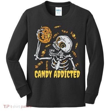 Candy Addicted Skeleton Halloween Kids Long Sleeve Shirt