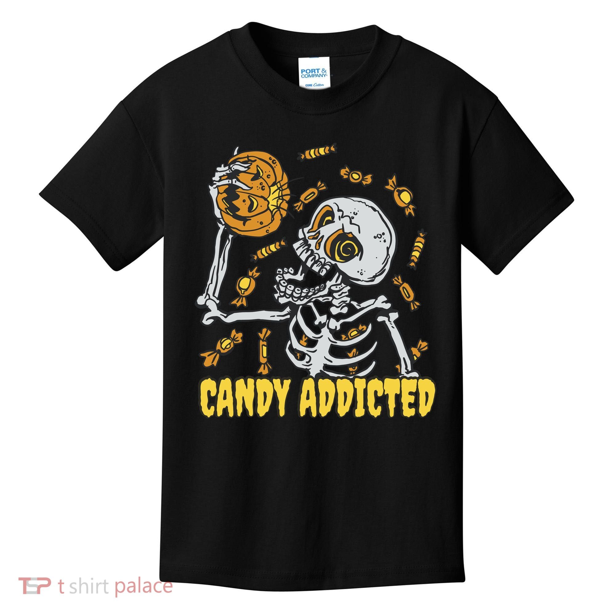 Candy Addicted Skeleton Halloween Kids T-Shirt