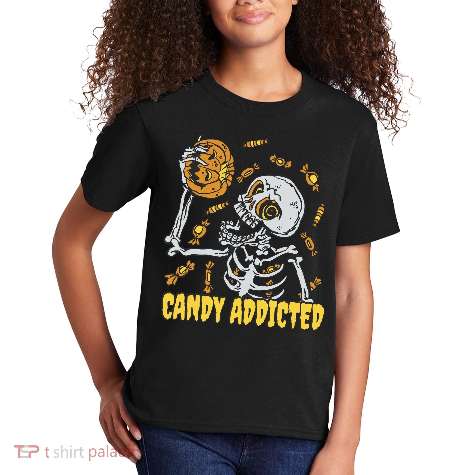 Candy Addicted Skeleton Halloween Kids T-Shirt