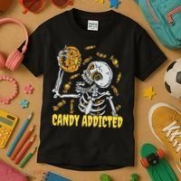 Candy Addicted Skeleton Halloween Kids T-Shirt thumb 3