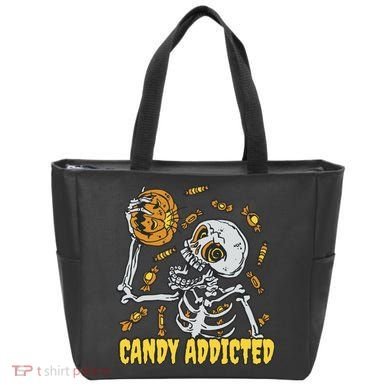 Candy Addicted Skeleton Halloween Tote Bag
