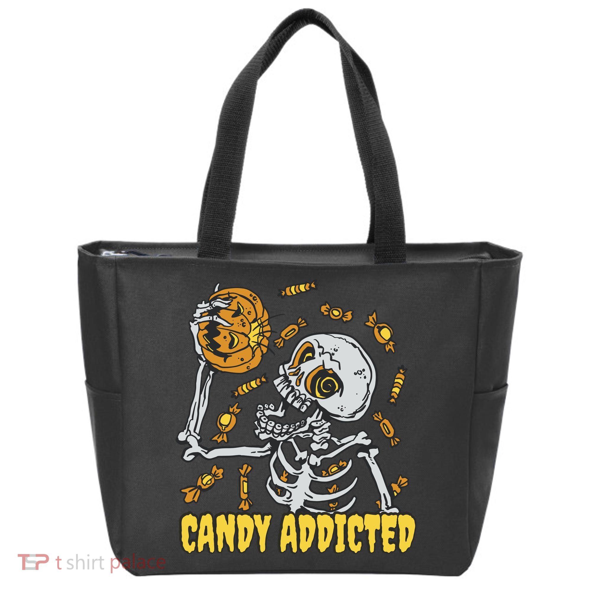 Candy Addicted Skeleton Halloween Tote Bag