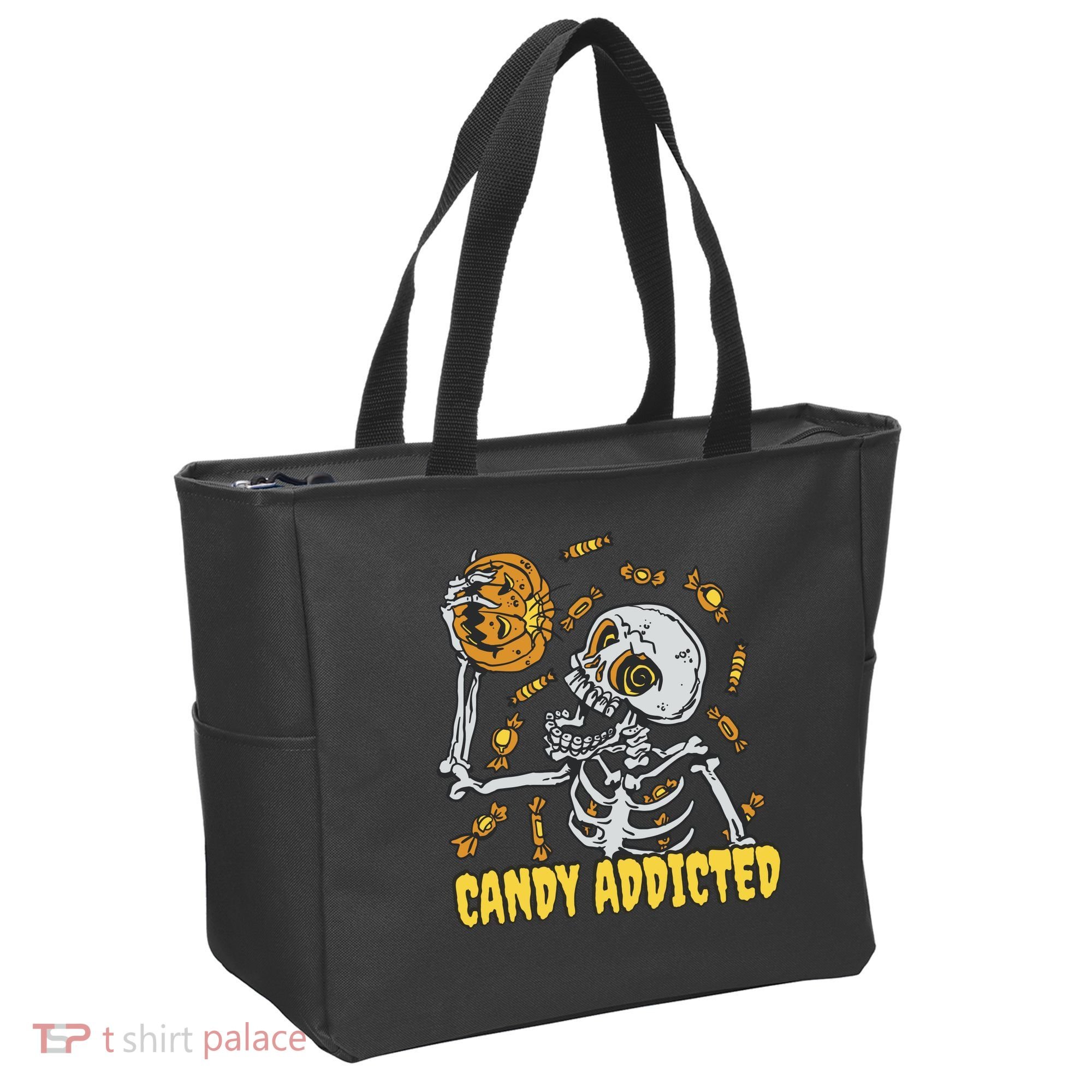 Candy Addicted Skeleton Halloween Tote Bag