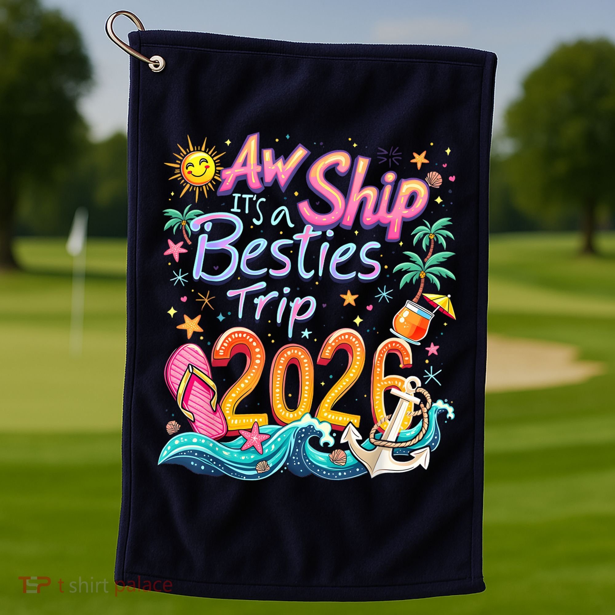Cute Aw Ship Its A Besties Trip 2026 Vacation Golf Towel
