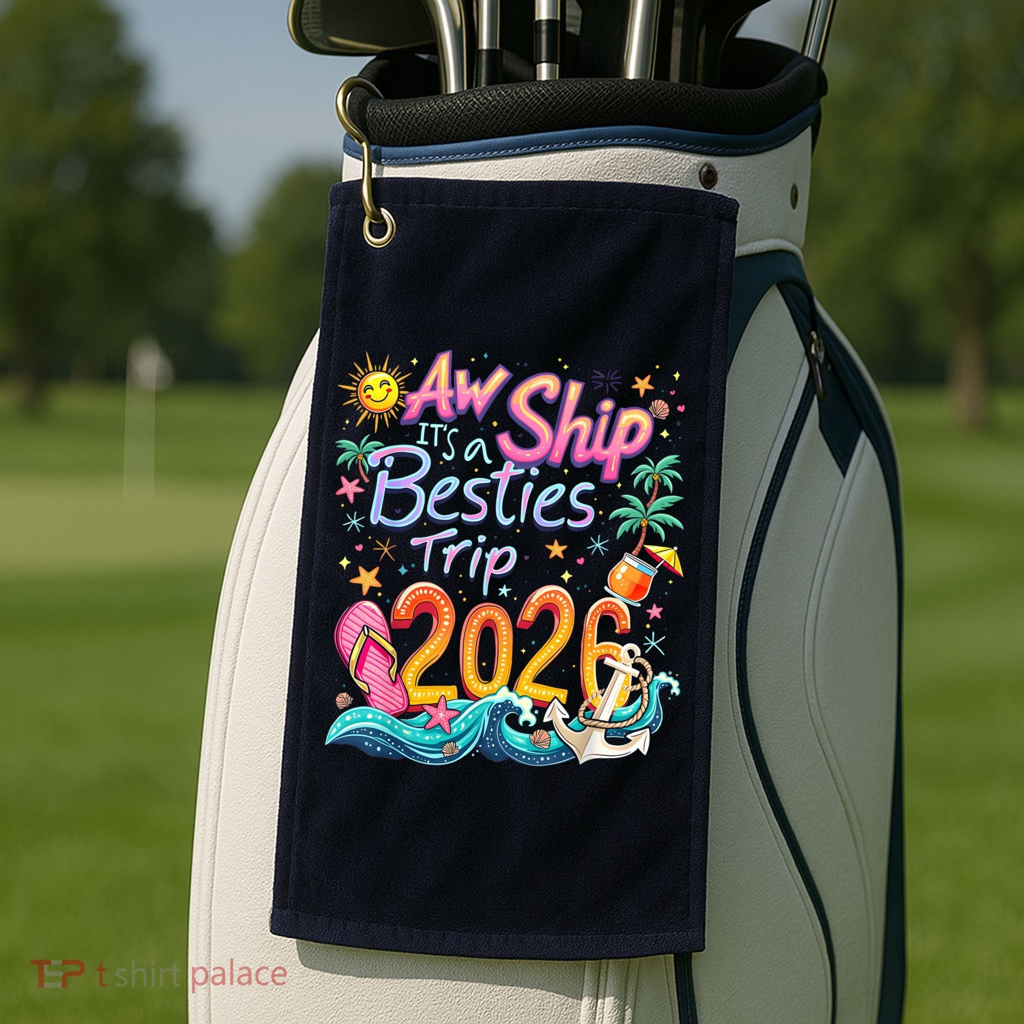 Cute Aw Ship Its A Besties Trip 2026 Vacation Golf Towel