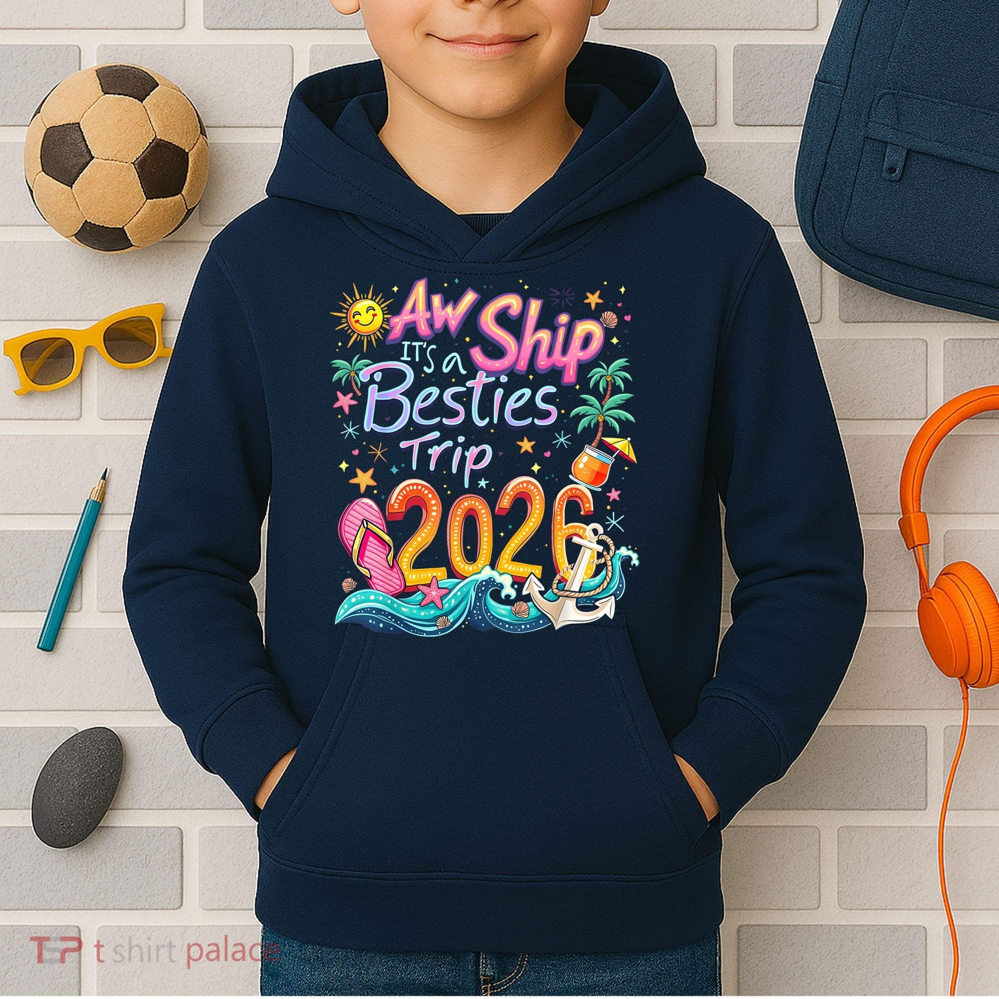 Cute Aw Ship Its A Besties Trip 2026 Vacation Kids Hoodie