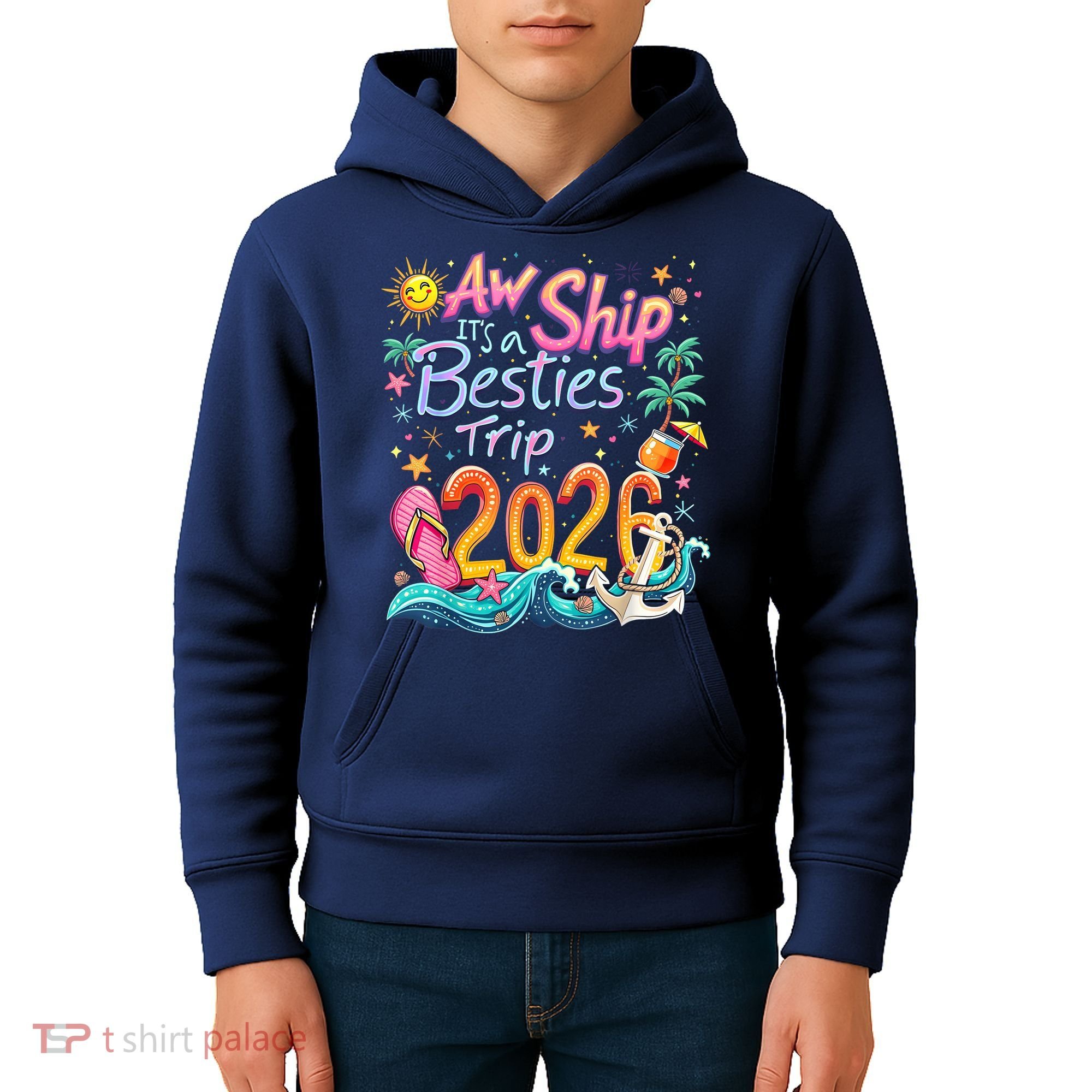 Cute Aw Ship Its A Besties Trip 2026 Vacation Kids Hoodie