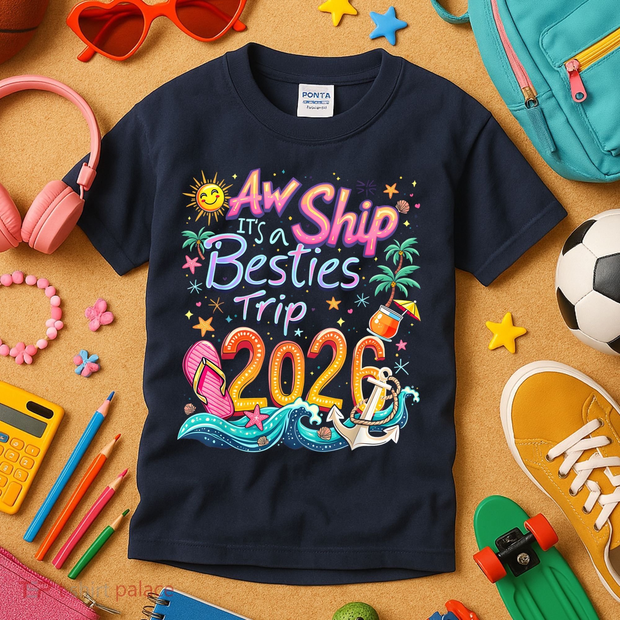 Cute Aw Ship Its A Besties Trip 2026 Vacation Kids T-Shirt