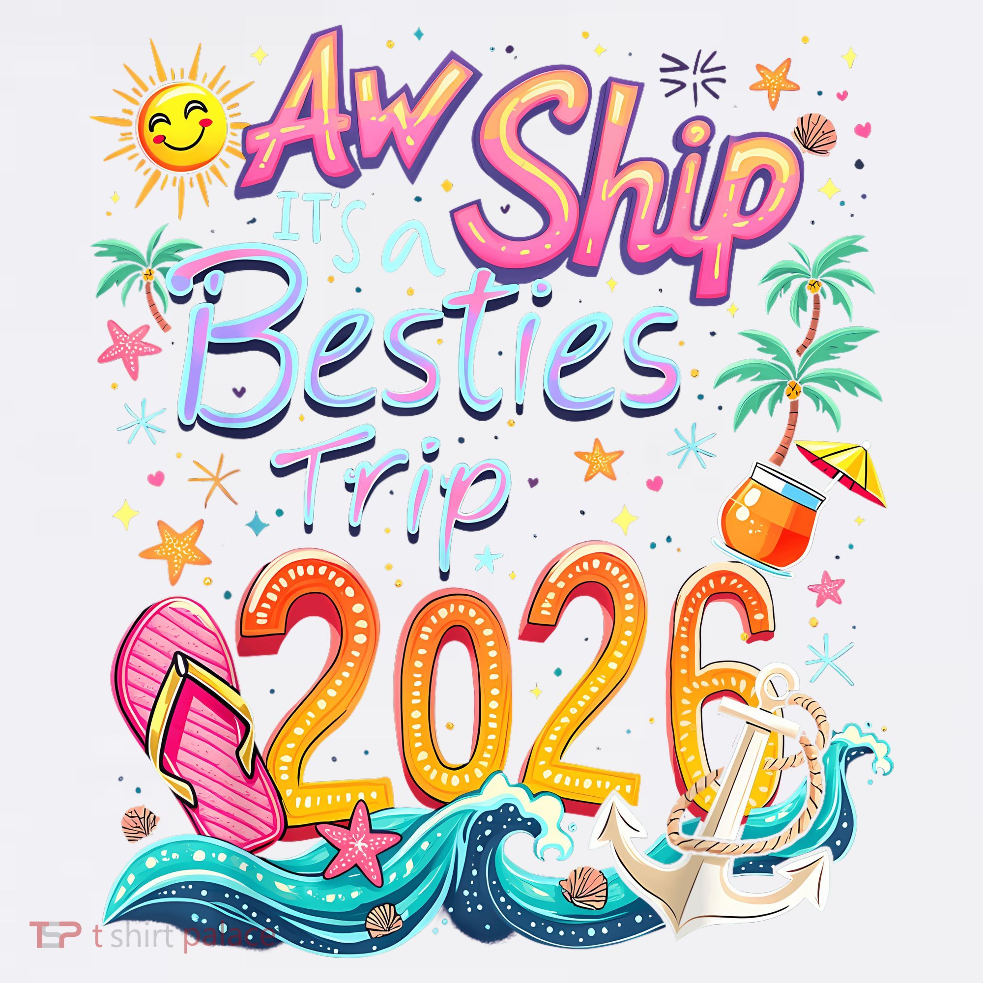 Cute Aw Ship Its A Besties Trip 2026 Vacation Comfort Colors Garment-Dyed Hooded Sweatshirt
