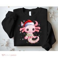 Christmas Axolotl Santa Hat Lights Japanese Cute Anime Xmas Sweatshirt thumb 2