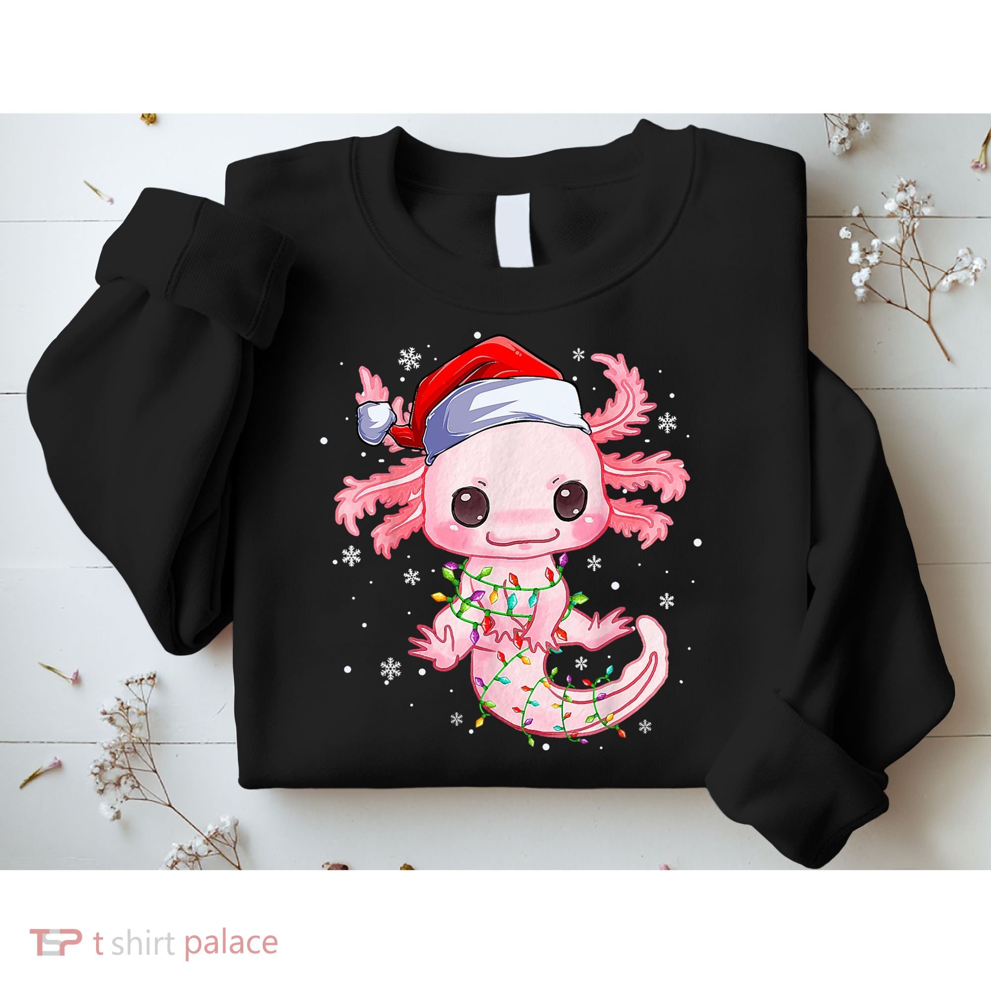 Christmas Axolotl Santa Hat Lights Japanese Cute Anime Xmas Sweatshirt