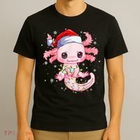 Christmas Axolotl Santa Hat Lights Japanese Cute Anime Xmas T-Shirt thumb 3