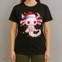 Christmas Axolotl Santa Hat Lights Japanese Cute Anime Xmas T-Shirt thumb 4