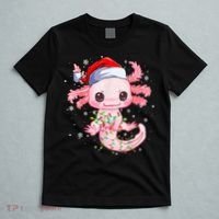Christmas Axolotl Santa Hat Lights Japanese Cute Anime Xmas T-Shirt thumb 5