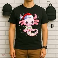 Christmas Axolotl Santa Hat Lights Japanese Cute Anime Xmas T-Shirt thumb 6