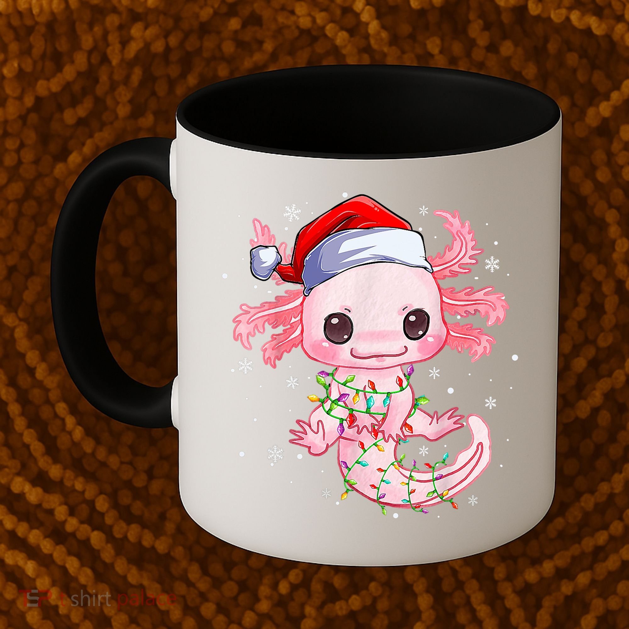 Christmas Axolotl Santa Hat Lights Japanese Cute Anime Xmas Coffee Mug